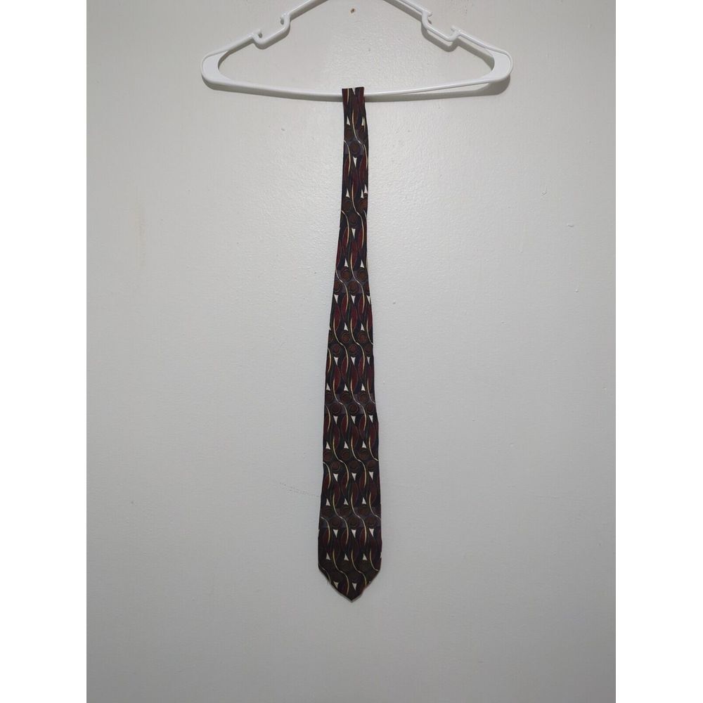 Martin Wong Napa CA Mens Silk Necktie Burgundy Black Gold Abstract Geometric Tie